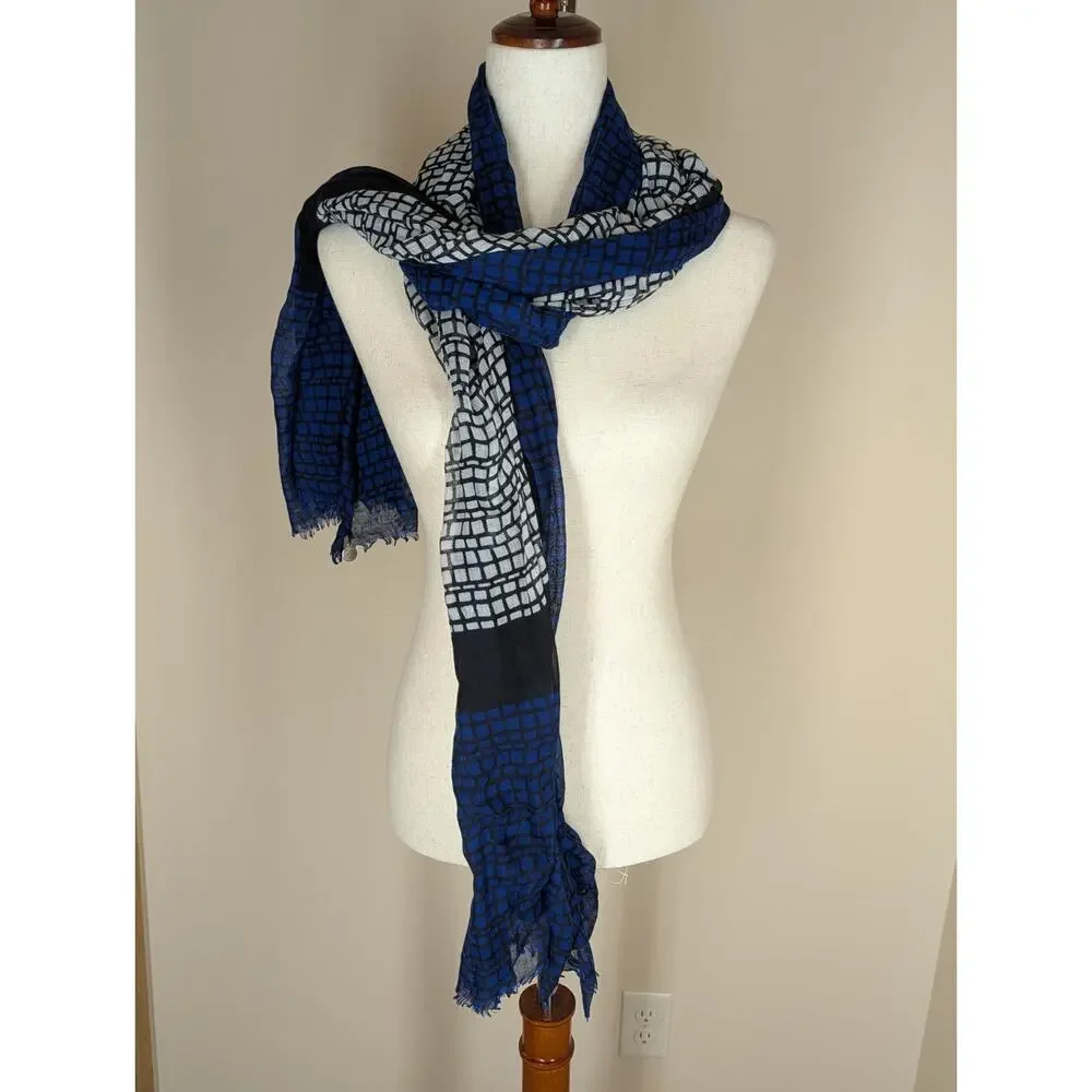 Calvin Klein Blue Black Cream Geometric Scarf 72”x 36